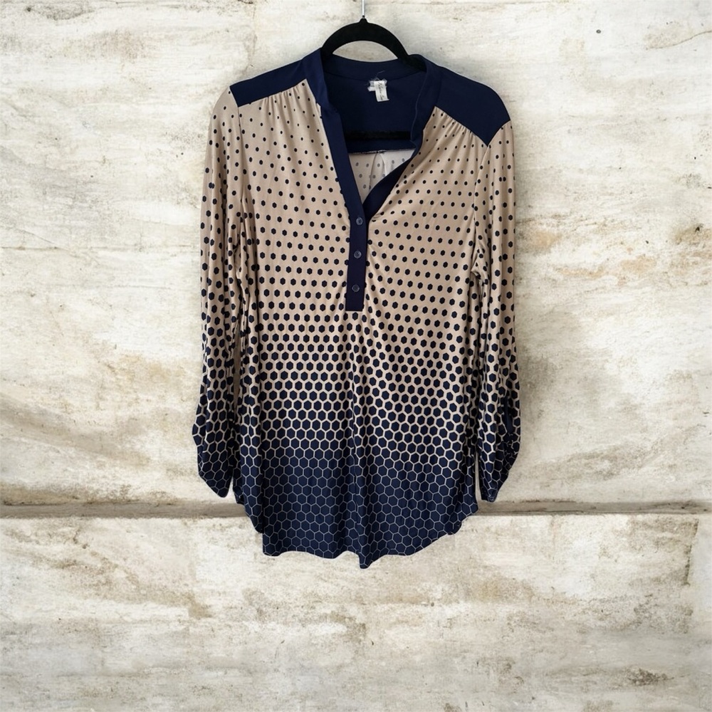 PerSeption Concept Beige and Navy Polka Dot Ombre Blouse